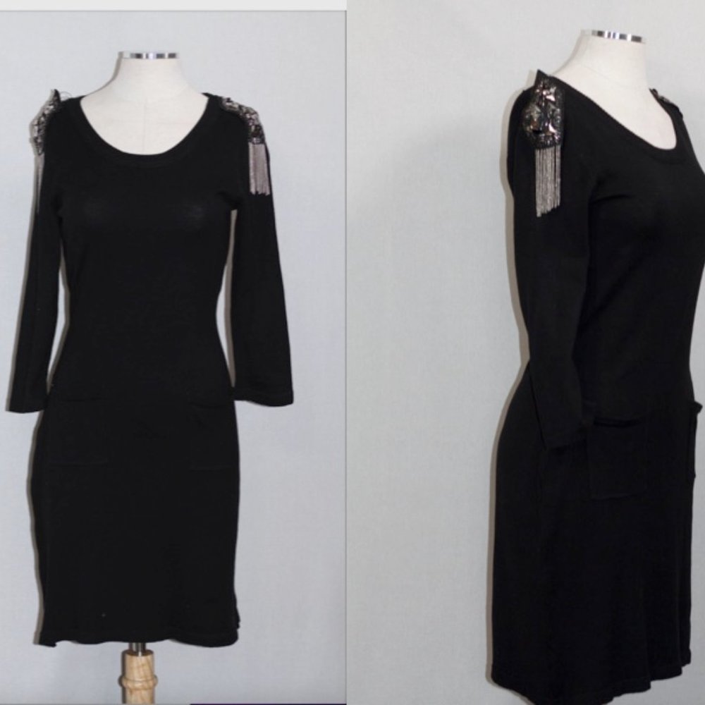 Energie Black Shoulder Fringe Dress